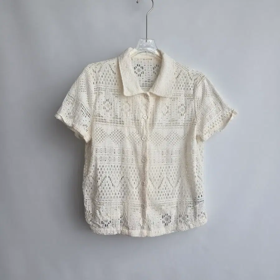 1466아이보리 레이스 반팔 셔츠  F