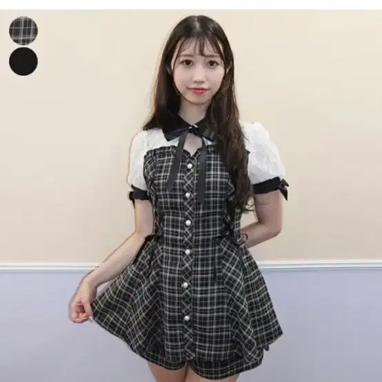 시크릿허니 체크 반팔 셋업 블랙화이트 정품