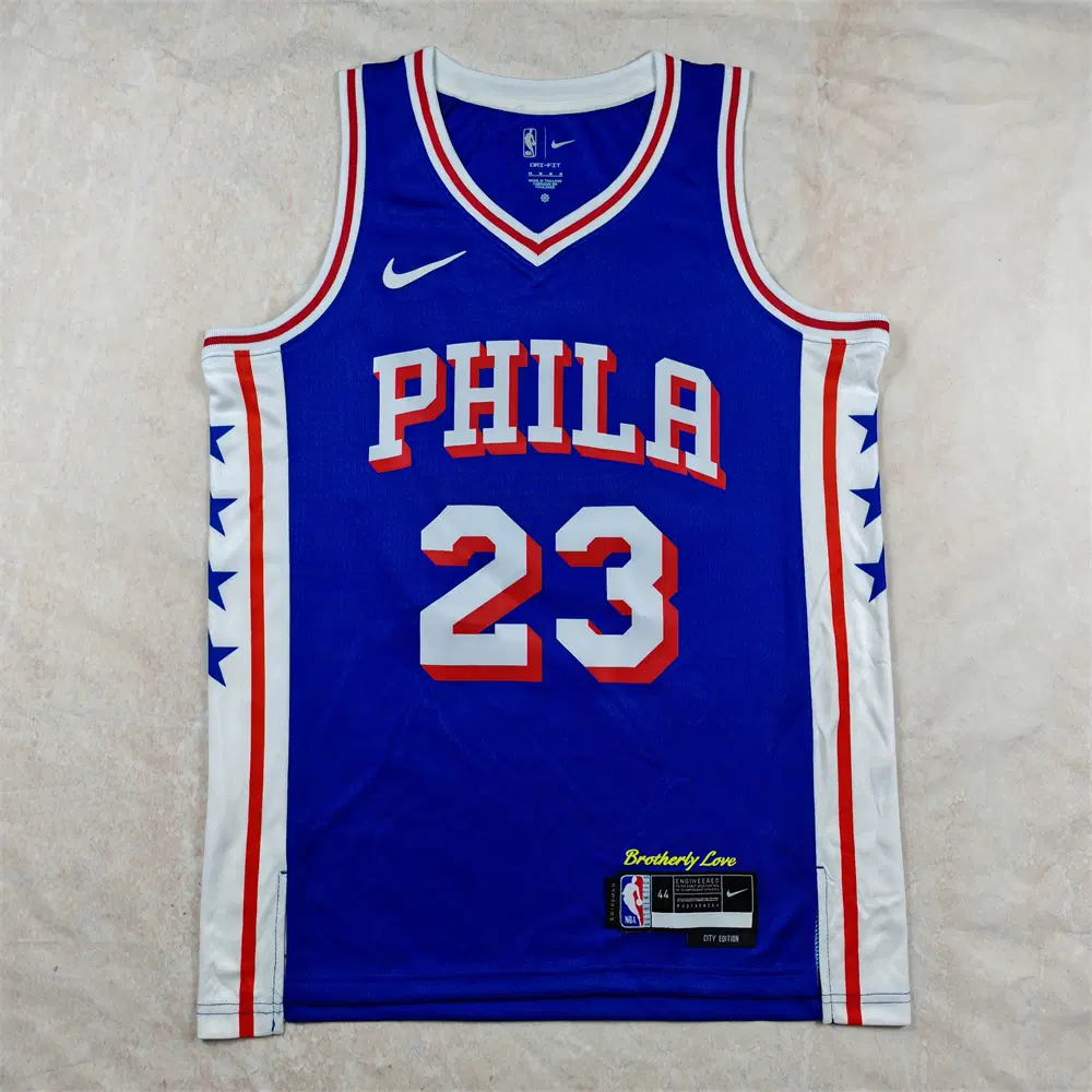 NBA 필라델피아 76ers 르브론 제임스 23번 시티 에디션 블루 농구 저지 남성용 무지 운동 조끼