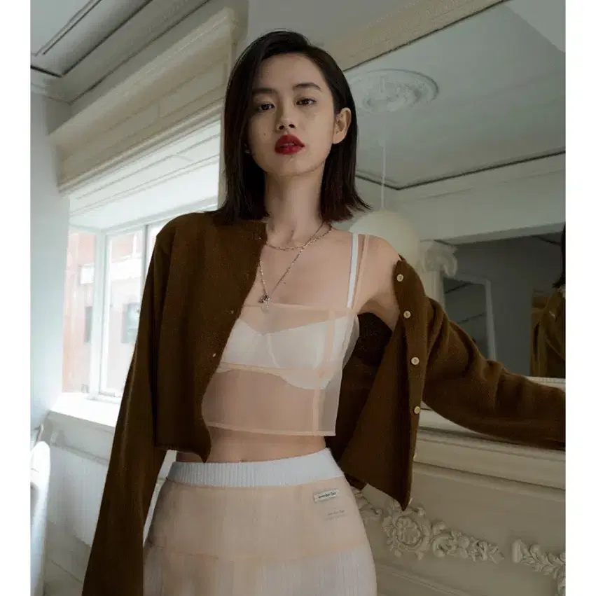 오버듀플레어 오간자스커트 피치크림 s