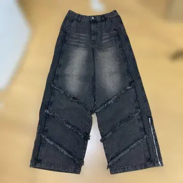 프린지 와이드 데님 팬츠 블랙