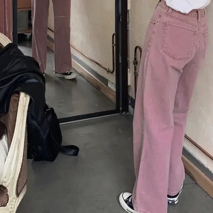 슬로우앤드 투데이 뮤트핑크 다잉 데님팬츠