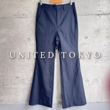 새상품급 UNITED TOKYO 스트라이프 플레어 팬츠 1 다크 네이비