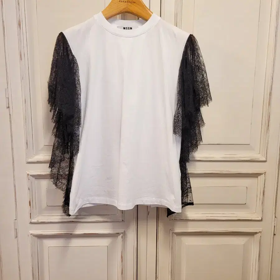 MSGM 러플 레이스 면 티셔츠