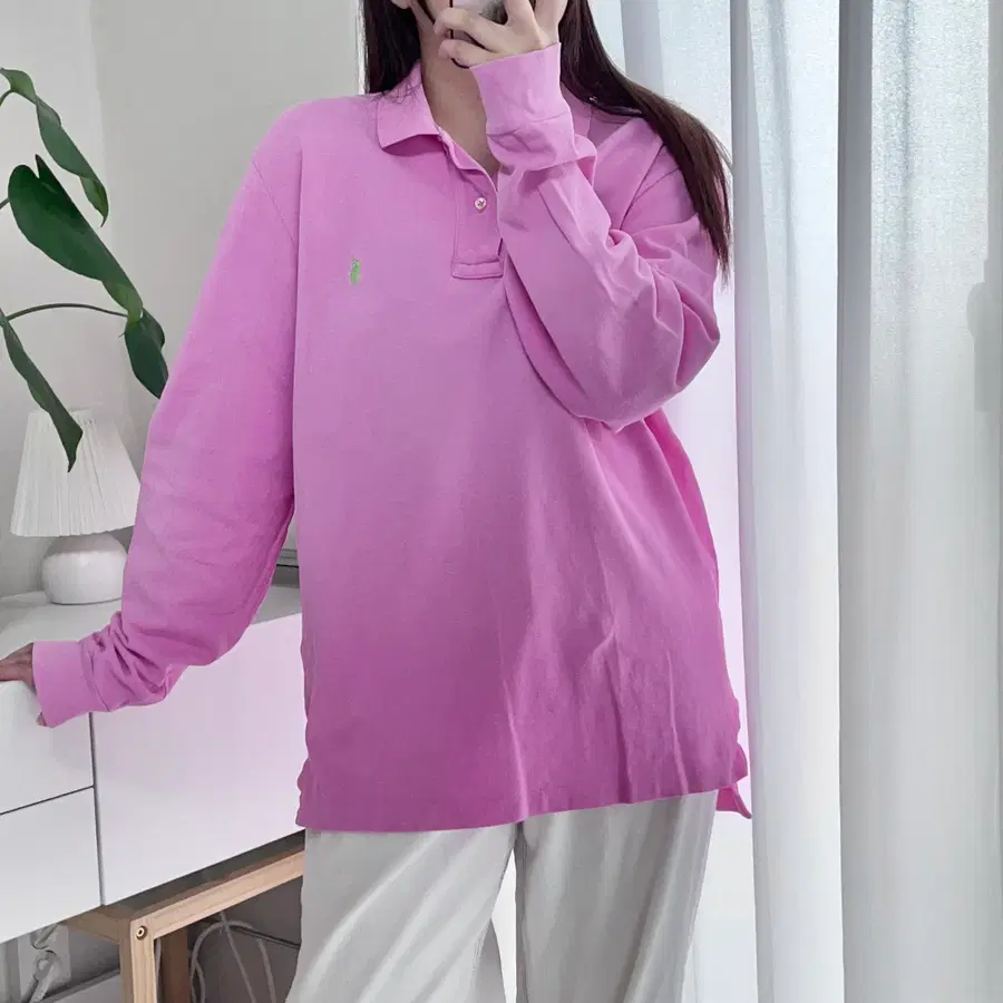 폴로 핑크 / 형광그린포니 긴팔카라티 [ L ]