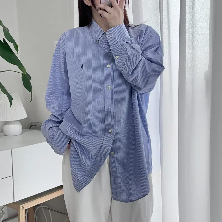 폴로 블루 / 블루포니 작은체크 BLAKE 셔츠 [ L ]