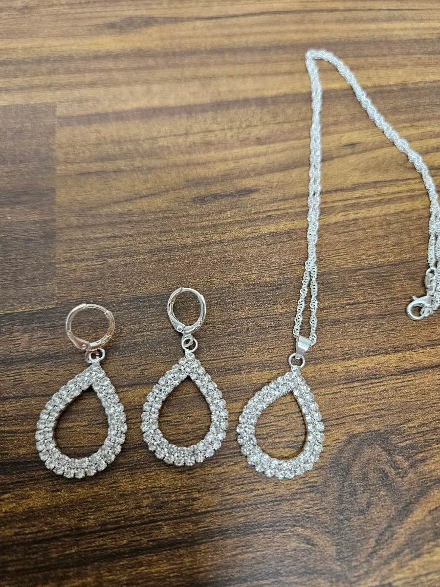 silver 925 물방울 목걸이 귀걸이 세트