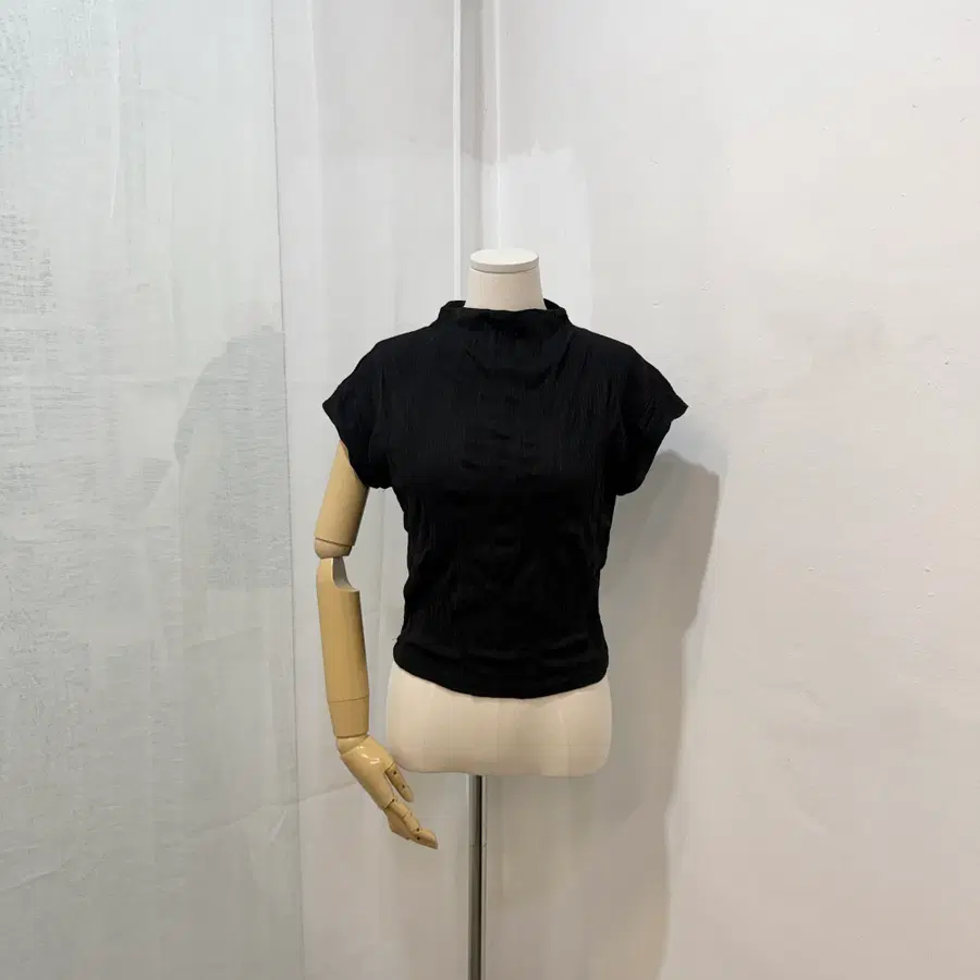 블랙 주름 반팔티셔츠 링클티 크롭반팔티 5059