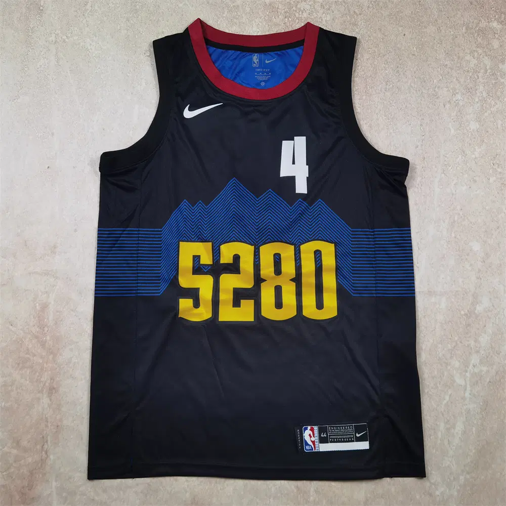 NBA 농구 유니폼 2024년형 덴버 너기츠 4번 검은색 시티 에디션 열압축 유니폼 WESTBROOK