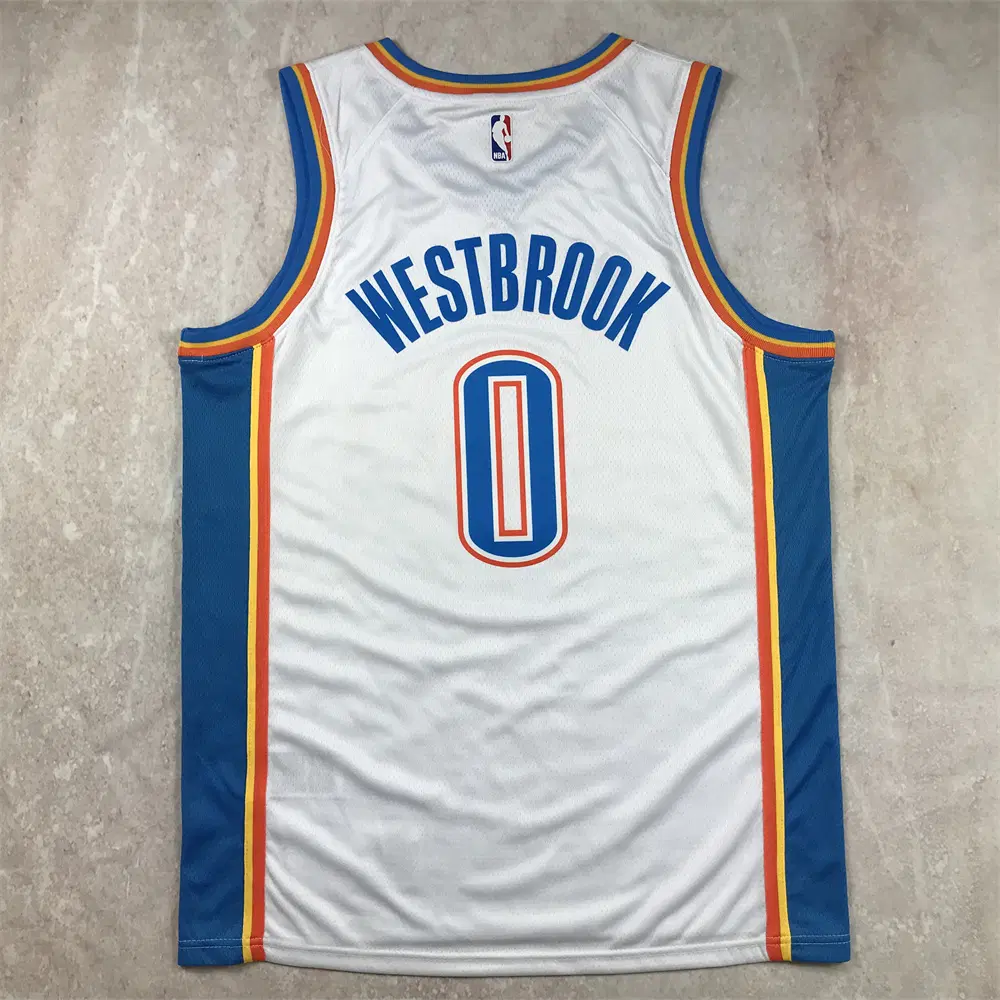 NBA 농구 유니폼, 썬더 0번 화이트, 핫 프레스 유니폼 WESTBROOK