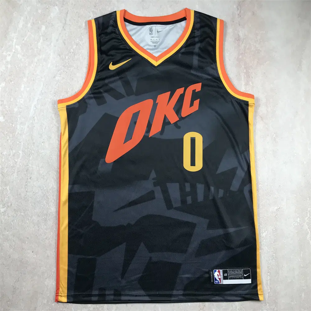 NBA 농구 유니폼 2024년형 썬더 0번 검은색 시티 에디션 열압축 유니폼 WESTBROOK