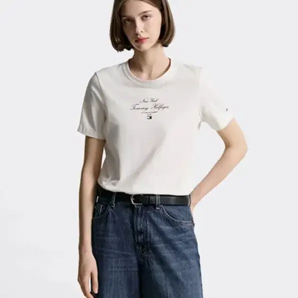타미힐피거 크루넥 로고 티셔츠 L