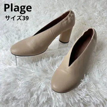 거의 미사용 Plage 플라주 가죽 펌프스 라운드토 베이지 39