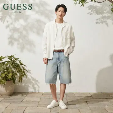 90s 올드 게스 컷오프 배기 데님 하프 팬츠 라이트 블루
