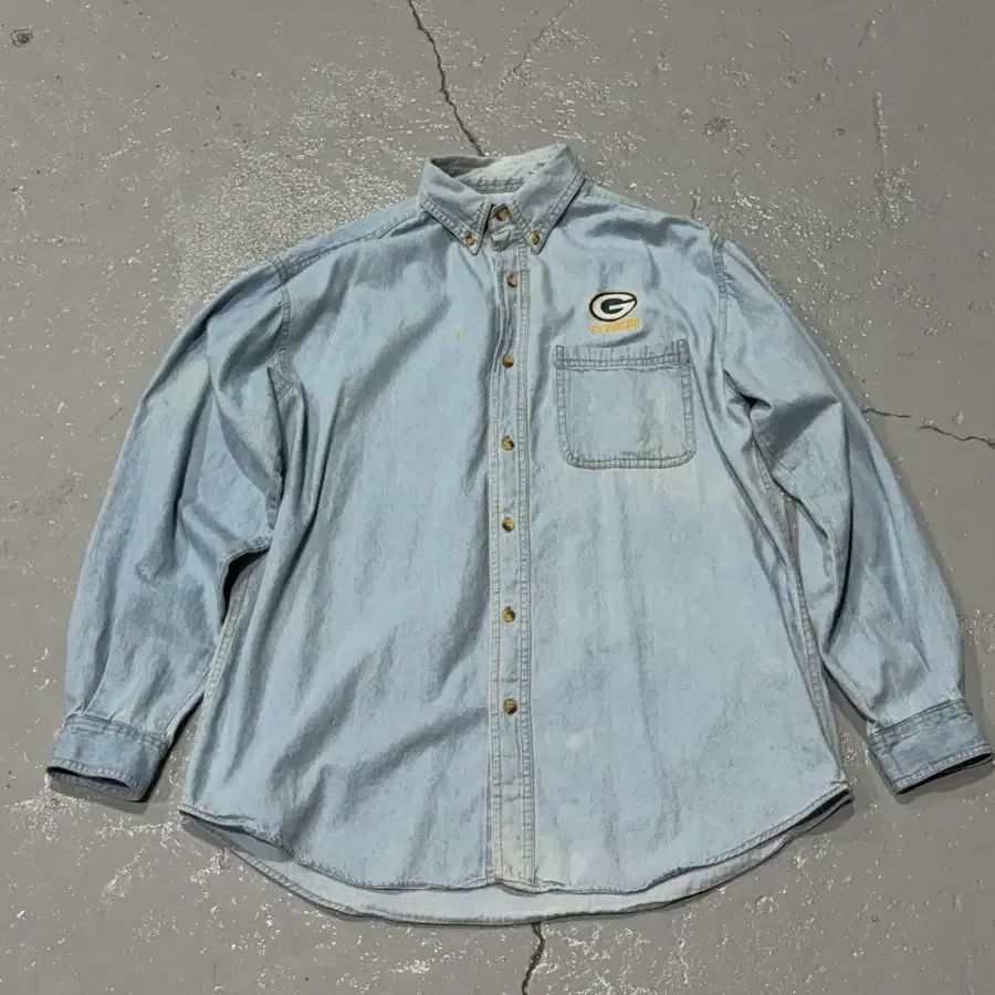 90s Logo 7 NFL 그린베이 패커스 빈티지 연청 데님 셔츠