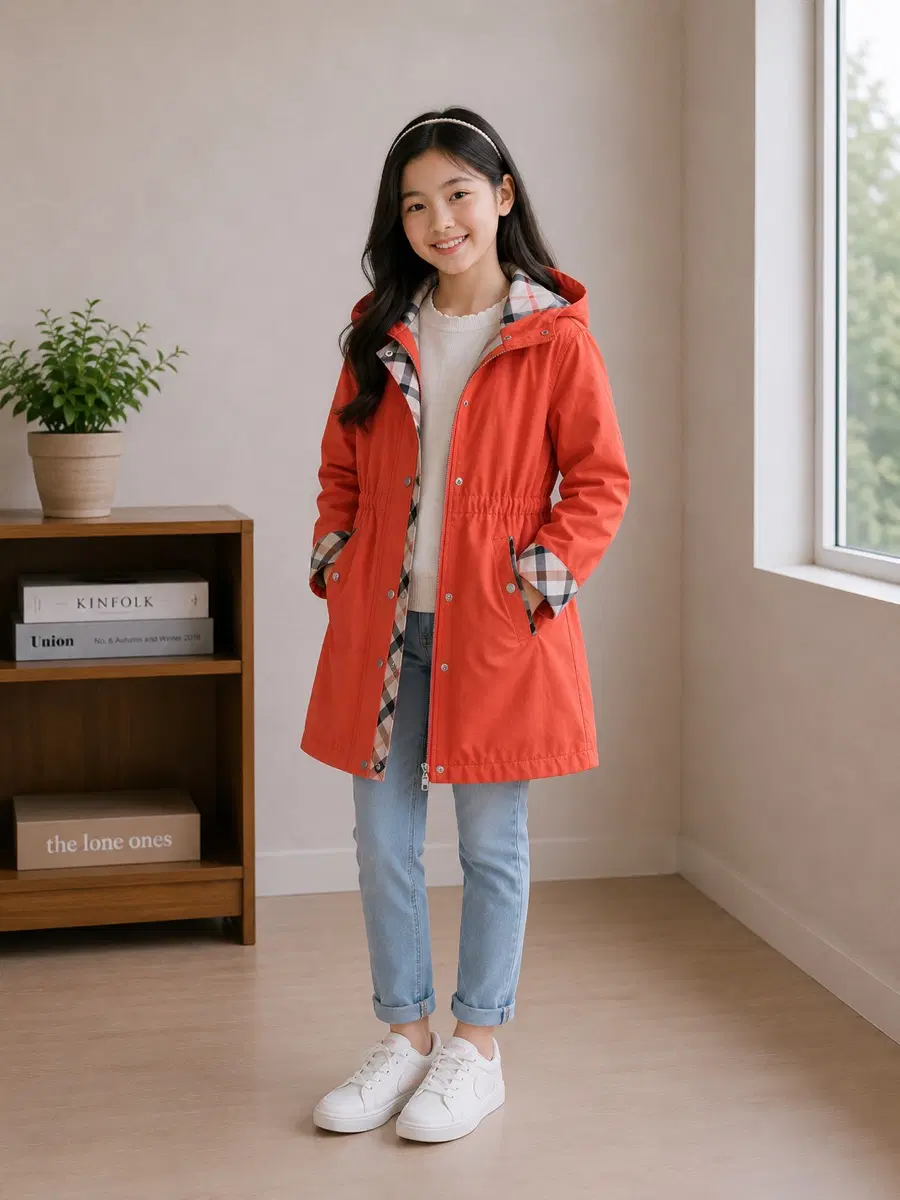 140사이즈 닥스바람막이 정품 트렌치코트 주황색 키즈