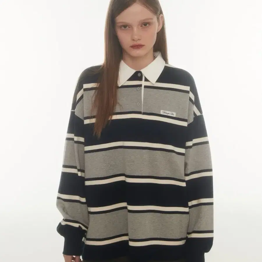 미드나잇무브 ov collar mtm grey 스트라이프 맨투맨 티셔츠