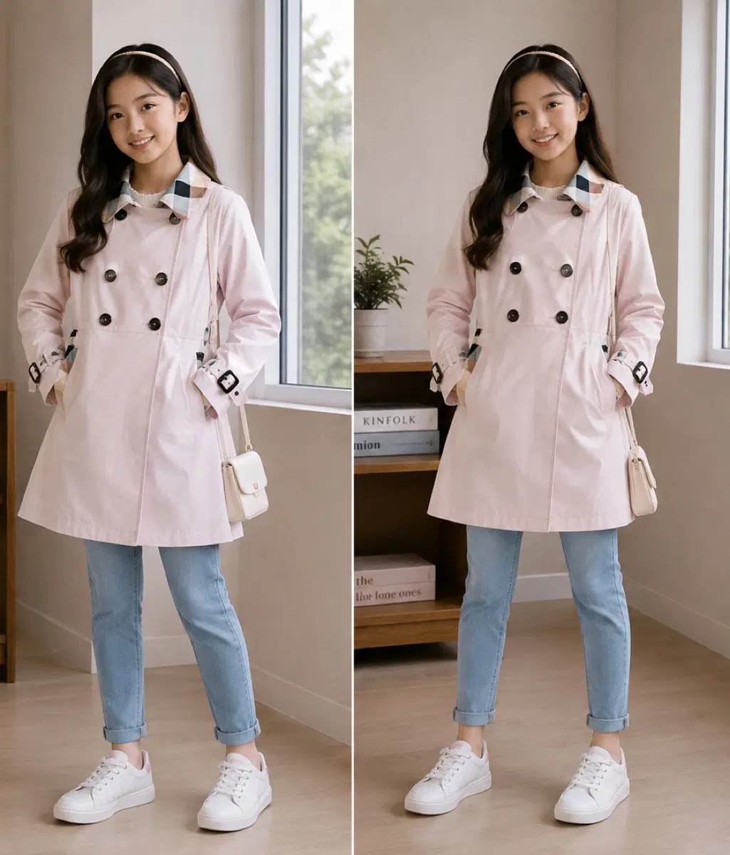 140사이즈 닥스키즈리틀 트렌치코트 정품 딸기우유색 내피포함