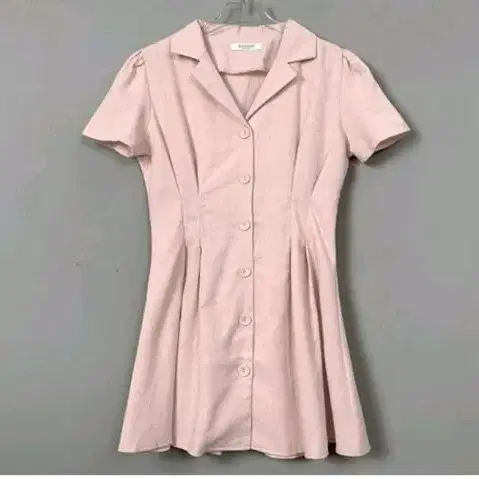 반팔 카라 원피스 핑크 새거