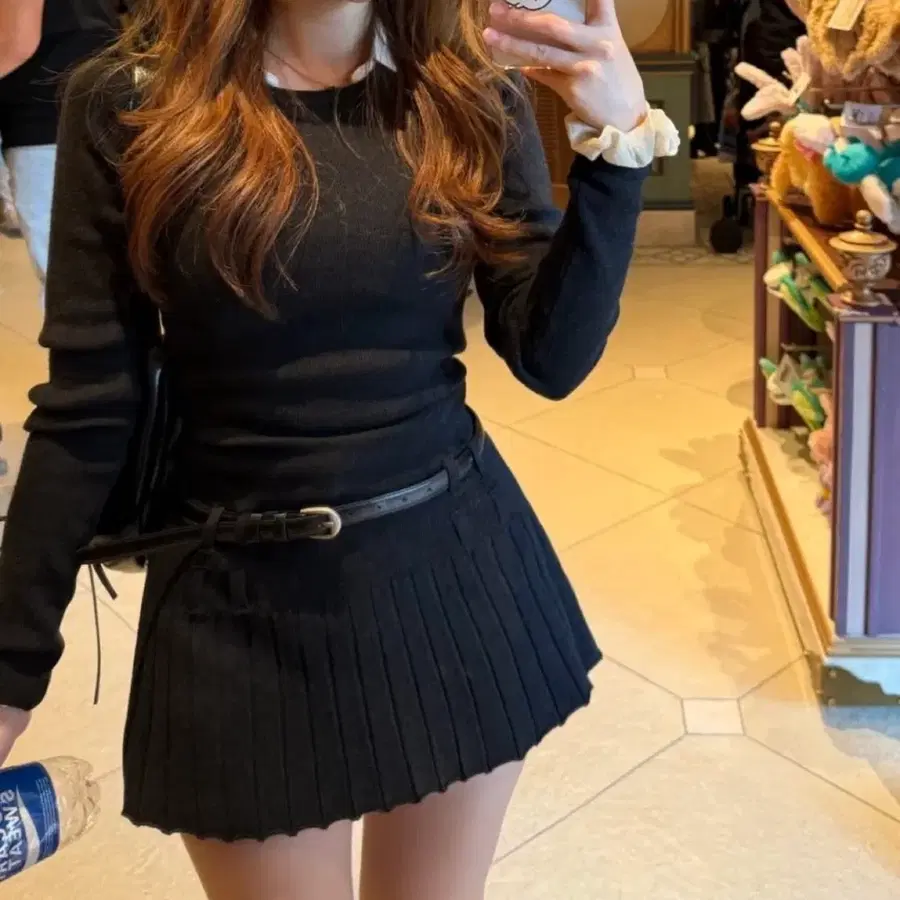 뮤즈모브 벨트 니트 플리츠 원피스