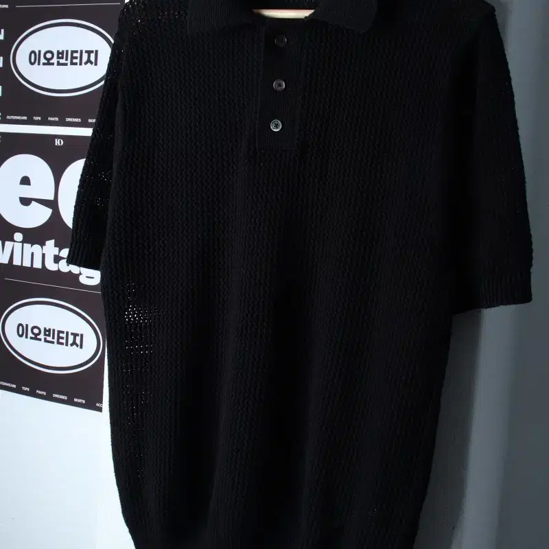 (M-XL) 인템포무드 반팔 카라 티셔츠 니트 무지 블랙-H36855