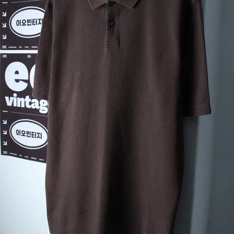 (L-XL) 지오다노 반팔 카라 티셔츠 브라운 무지 놈코어-H36861