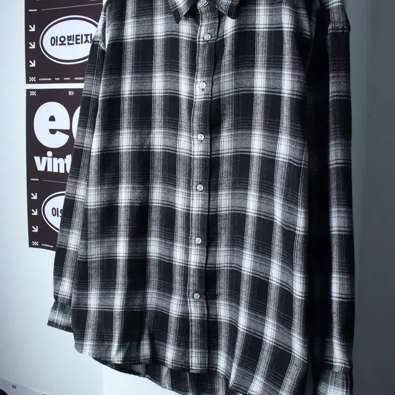 (M-XL) 언탭드 스튜디오 셔츠 남방 체크 블랙 플란넬-H36892