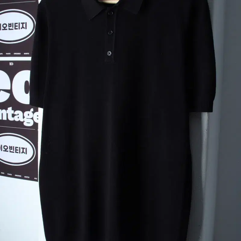 (L) 탑텐 반팔 카라 티셔츠 니트 무지 블랙 놈코어-H36962