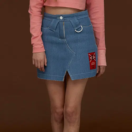 [새상품] 딤에크레스 FUR DENIM사이즈 FUR LINING DENIM SKIRT_LIGHT BLUE