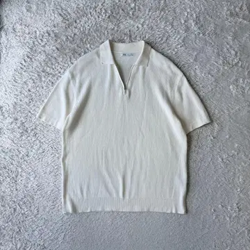 자라 ZARA 하프 지퍼 반팔 니트 코튼 L 화이트