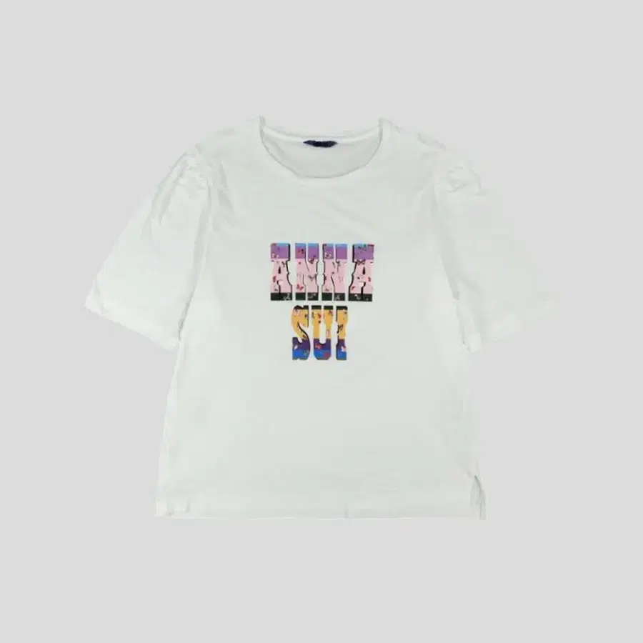 ANNASUI 안나수이 화이트 멀티컬러 빅스펠아웃 로고 핫픽스 셔링 코튼 반팔 티셔츠 WOMANS L