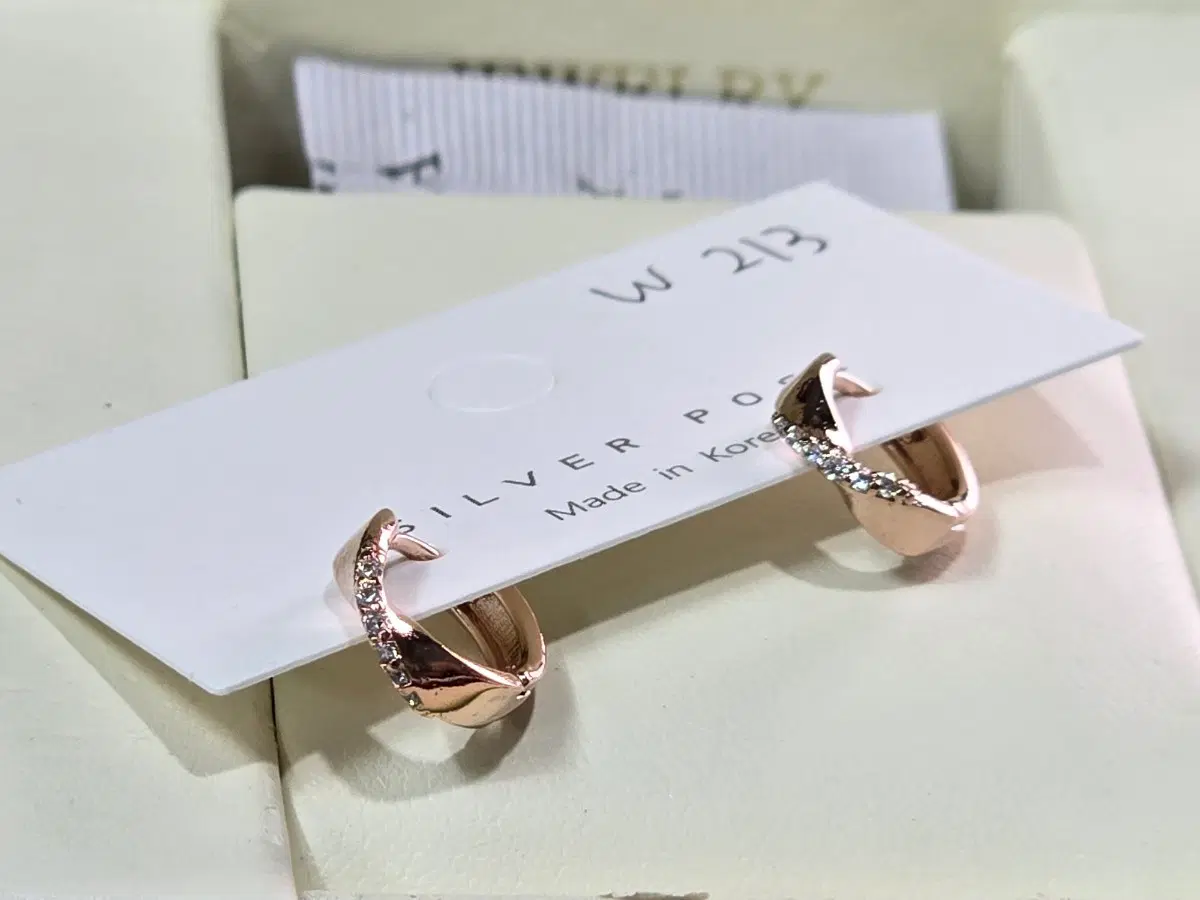큐빅셋팅 원터치 로즈골드 링 귀걸이