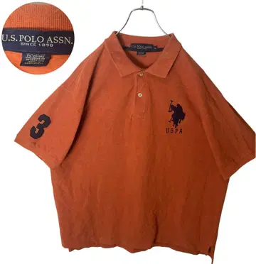 U.S. POLO ASSN 빅 포니 자수 로고 오렌지 피케 셔츠 XL 사이즈