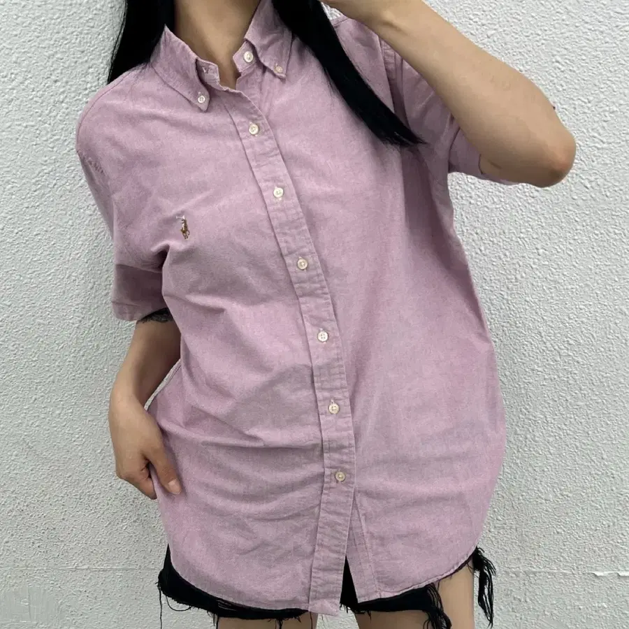 폴로 랄프로렌 옥스포드 연핑크 반팔 셔츠 M