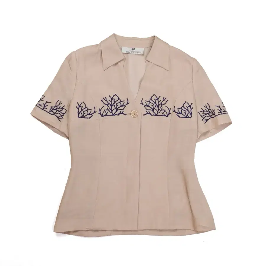 지방시 Givenchy Embroidered Linen Half Shirt