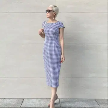 젠느 S jenne 오드리 체크 깅엄 종아리 기장 원피스