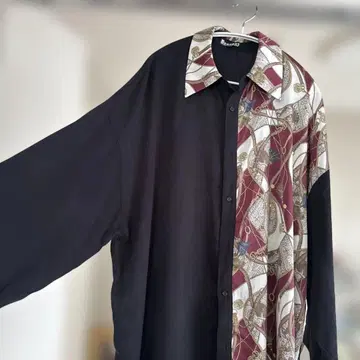 Deorart 긴팔 셔츠 체인 패턴 절개 블랙 L