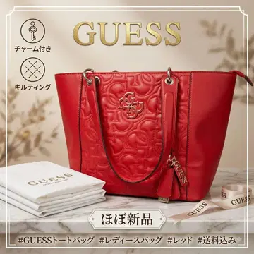 [새상품급] GUESS 게스 숄더백 빨간색 퀼팅 로고 참 포함