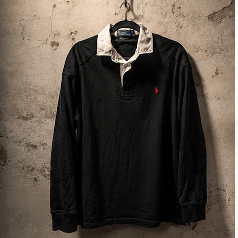 POLO RALPH LAUREN Black Rugby Shirt 남성 100 폴로 긴팔 럭비카라티