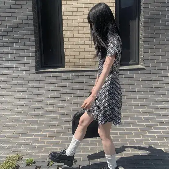 애니원모어 체크 원피스