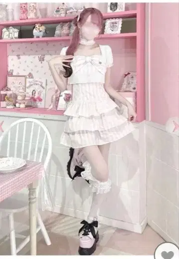 허니뮤우 초커 달린 체크 빅 리본 앙상블 원피스