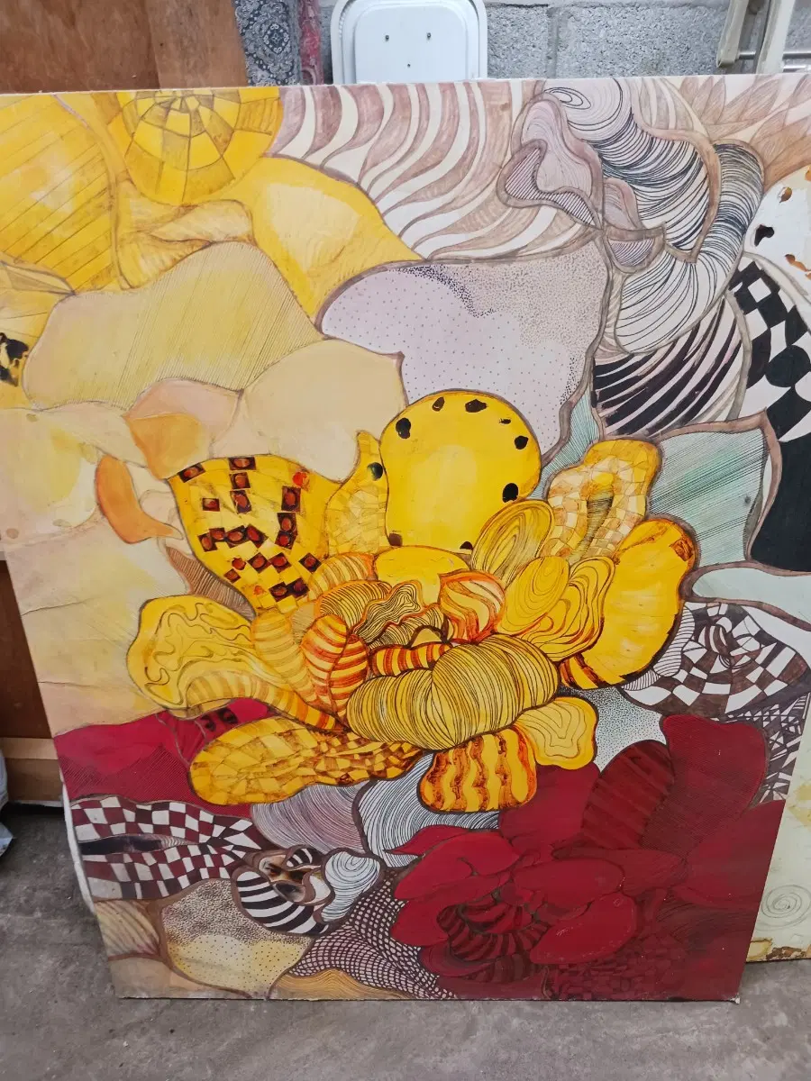 추상화 그림 옐로우 꽃 패턴90*117