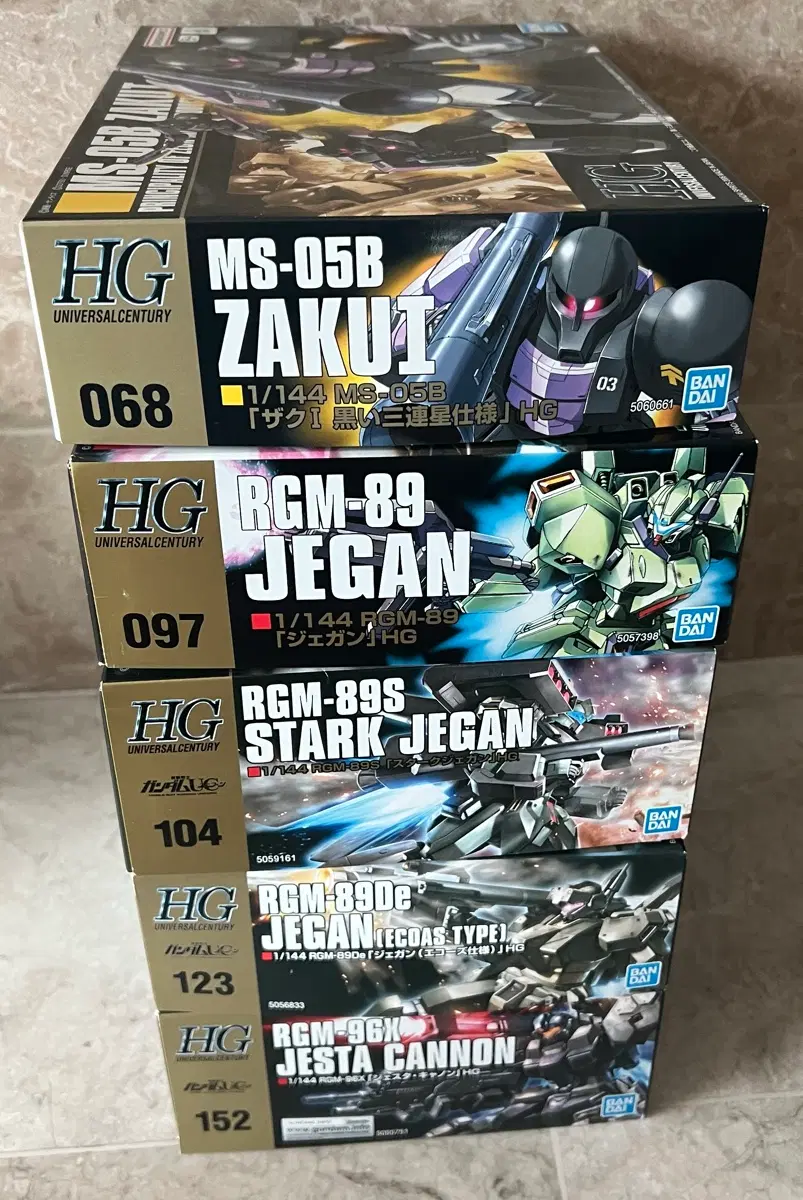HG 건담 프라모델 5종 일괄 (자쿠, 제간, 스타크 제간, 제스타 캐논)