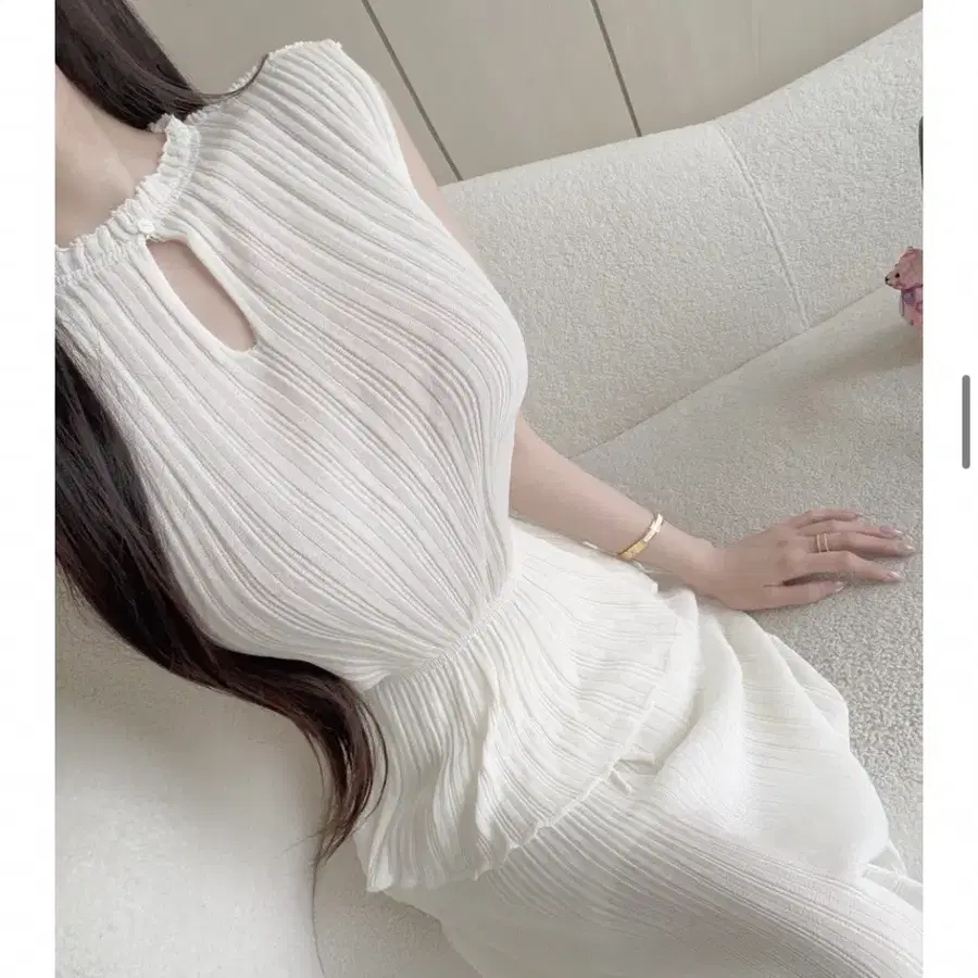 아이보리 니트 플리츠 투피스
