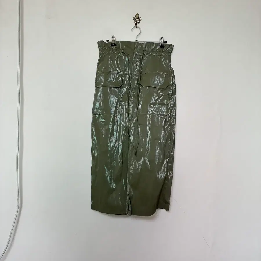 Zara khaki leather long sk