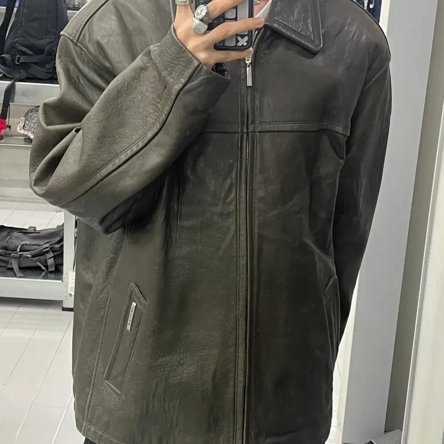 (XL) 빈티지 오리지널 헤비 램스킨 스윙톱 지퍼 자켓 카키