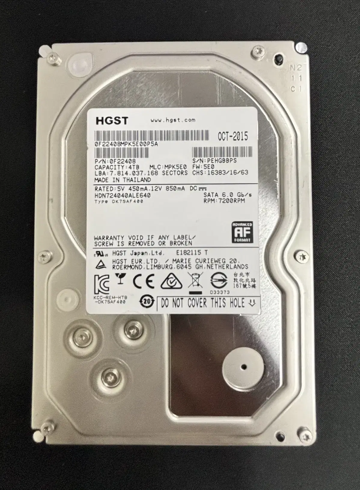 [중고HDD] HGST 4TB 3.5인치 SATA HDD 하드디스크 데스크탑 NAS 저장용