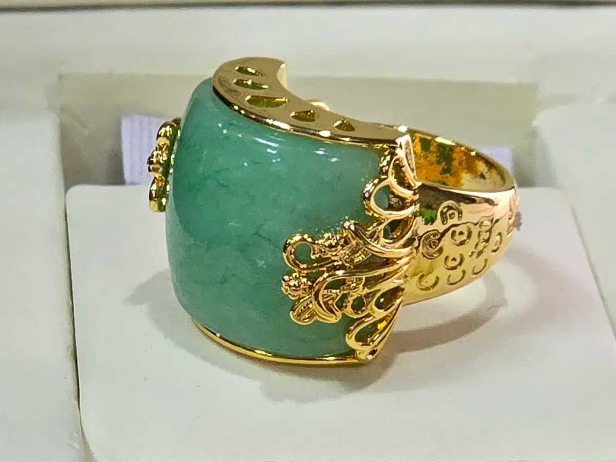 금도금 옥가락지 비취 꽃 문양 반지 14~20호 프리사이즈디자인