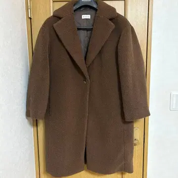 PLST 보아 롱 코트 브라운 체스터 코트