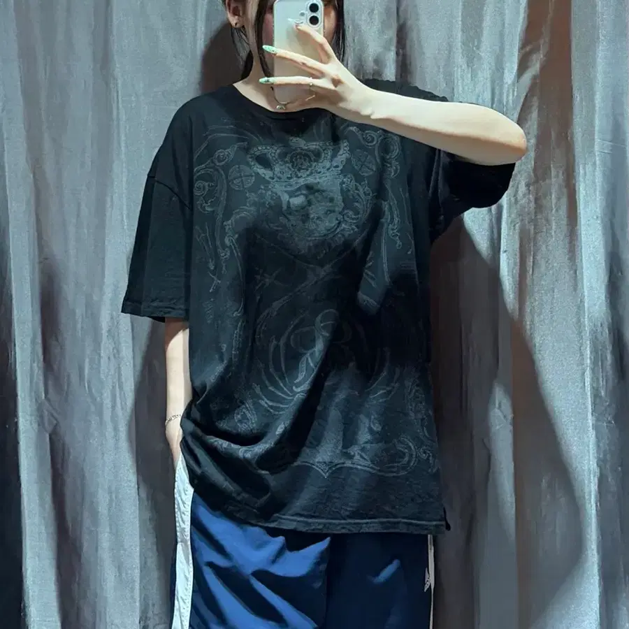 XL 록앤리퍼블릭 헤비 워싱 프린팅 블랙 반팔